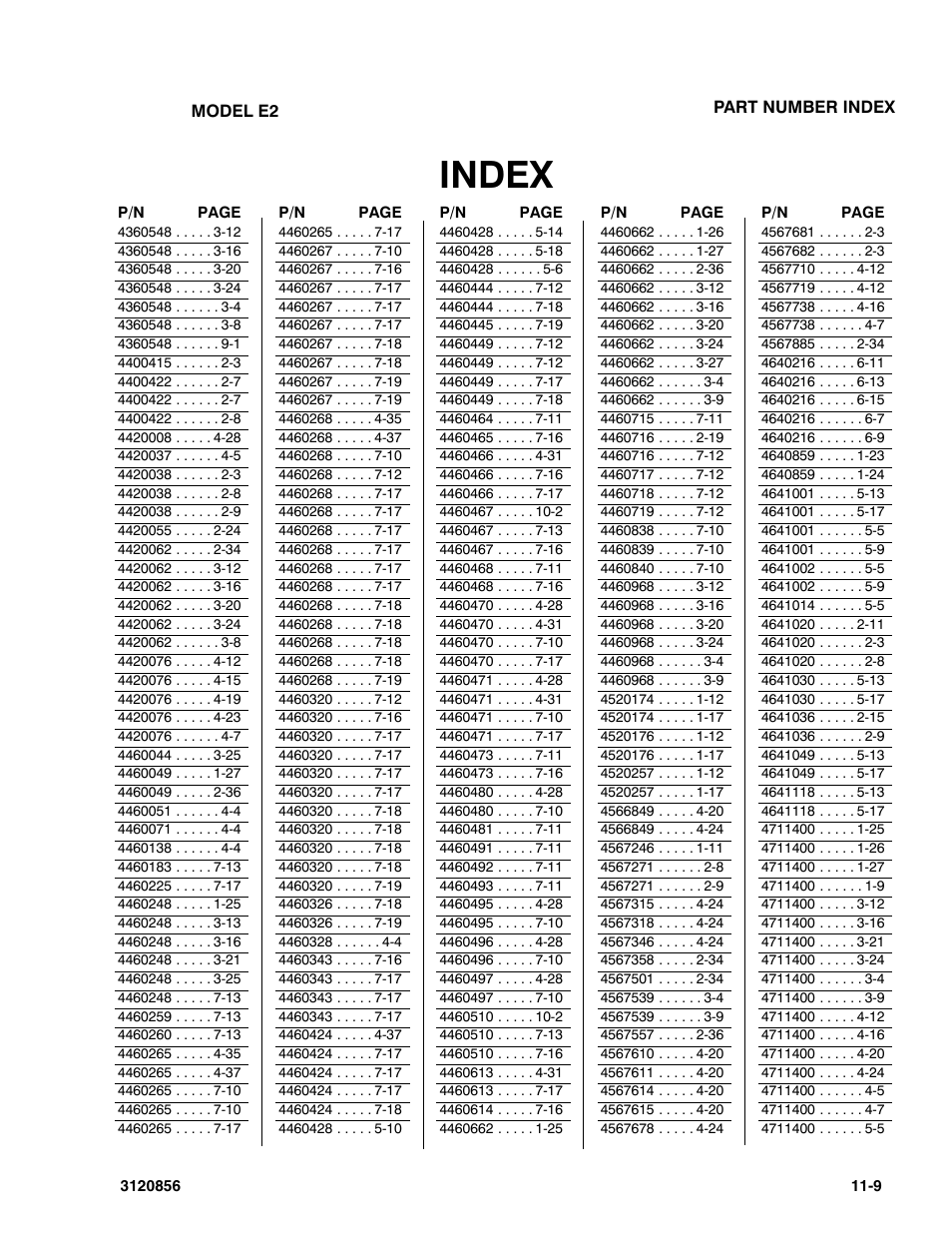 Index | JLG 3246E2 Parts Manual User Manual | Page 217 / 222