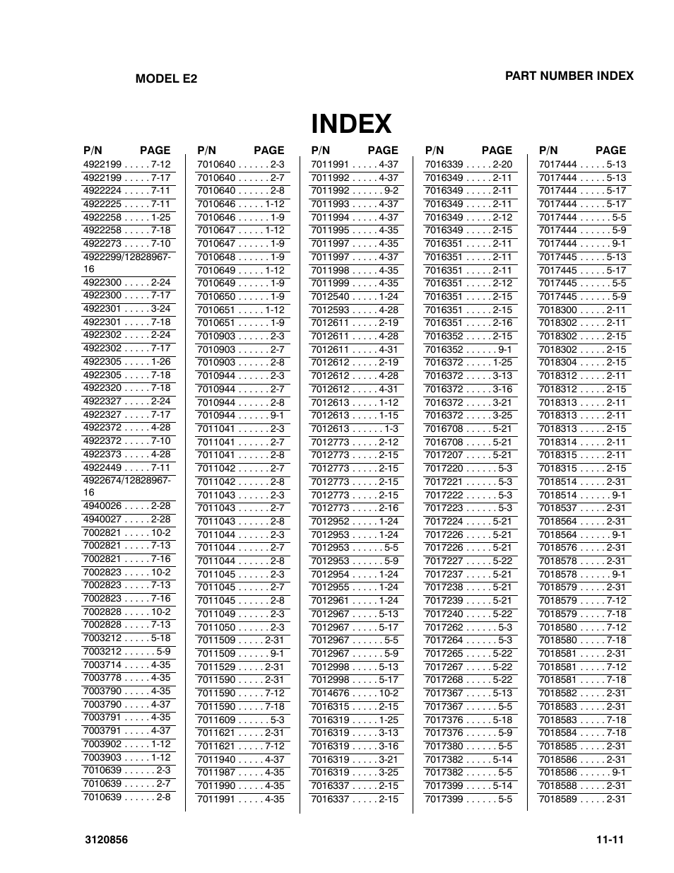 Index | JLG 3246E2 Parts Manual User Manual | Page 219 / 222