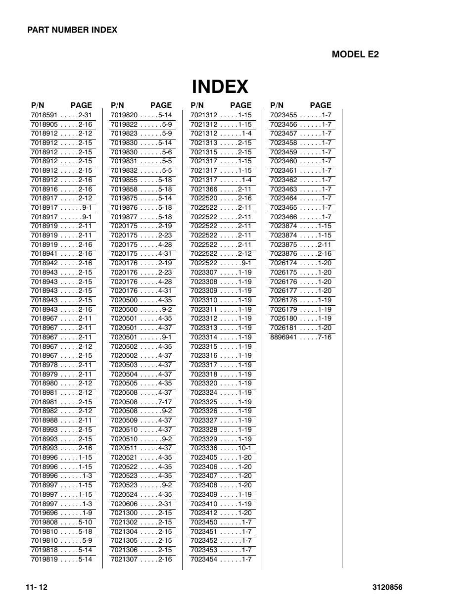 Index | JLG 3246E2 Parts Manual User Manual | Page 220 / 222