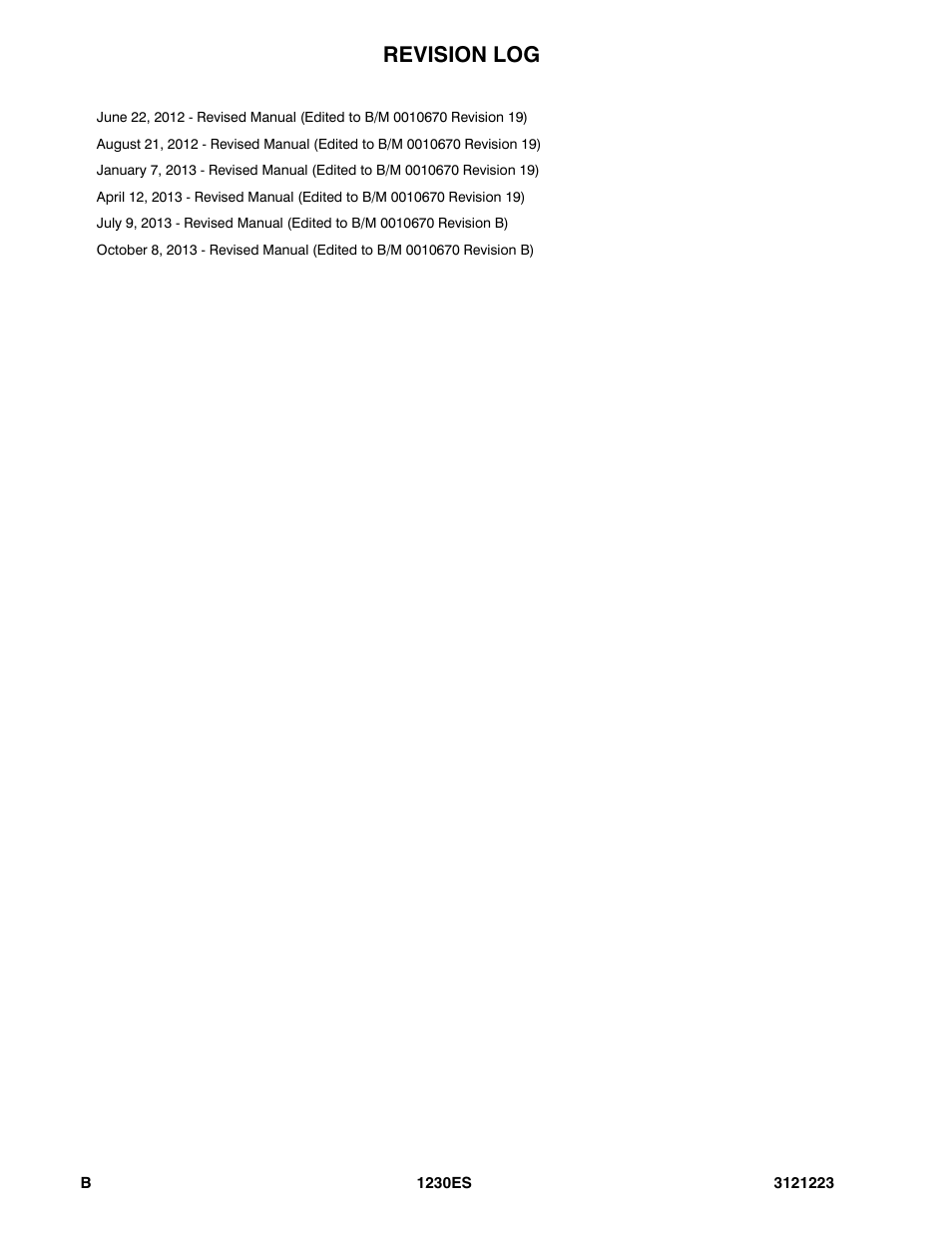 Revision log | JLG 1230ES Parts Manual User Manual | Page 4 / 116