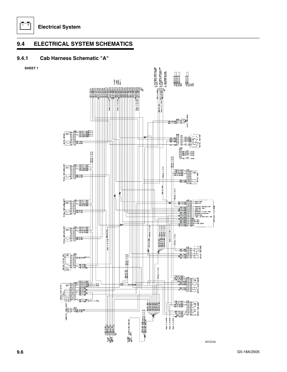 4 electrical system schematics, 1 cab harness schematic "a, Electrical system schematics | Cab harness schematic "a | JLG G5-18A Service Manual User Manual | Page 106 / 128