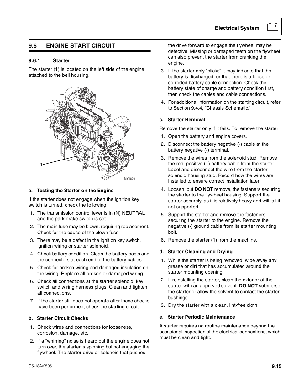 6 engine start circuit, 1 starter, Engine start circuit | Starter | JLG G5-18A Service Manual User Manual | Page 115 / 128