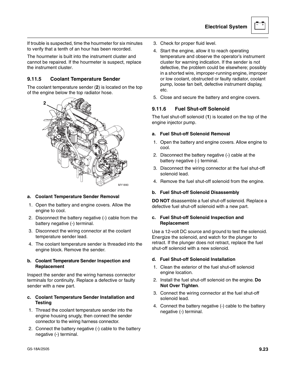 5 coolant temperature sender, 6 fuel shut-off solenoid, Coolant temperature sender | Fuel shut-off solenoid | JLG G5-18A Service Manual User Manual | Page 123 / 128
