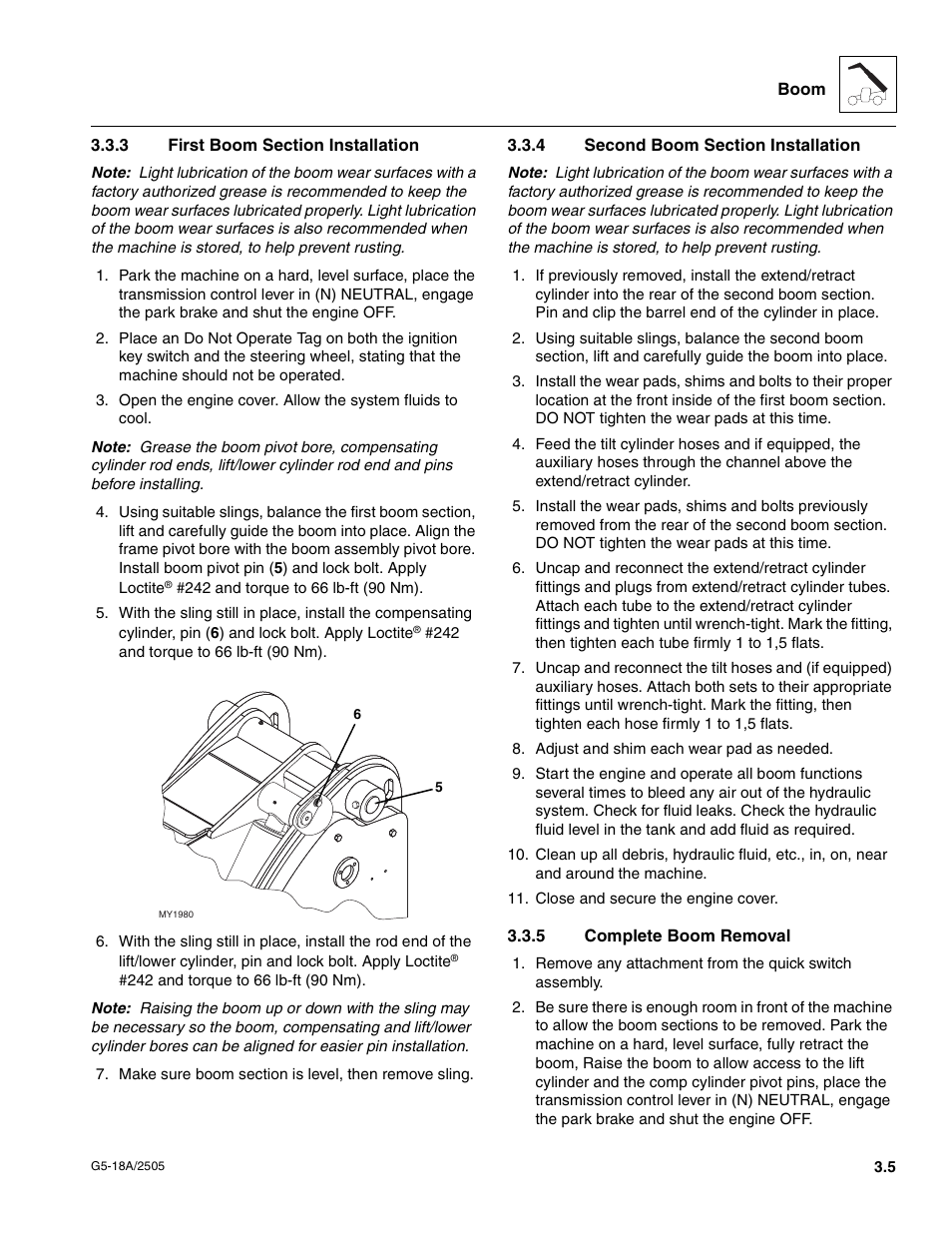 3 first boom section installation, 4 second boom section installation, 5 complete boom removal | First boom section installation, Second boom section installation, Complete boom removal | JLG G5-18A Service Manual User Manual | Page 25 / 128