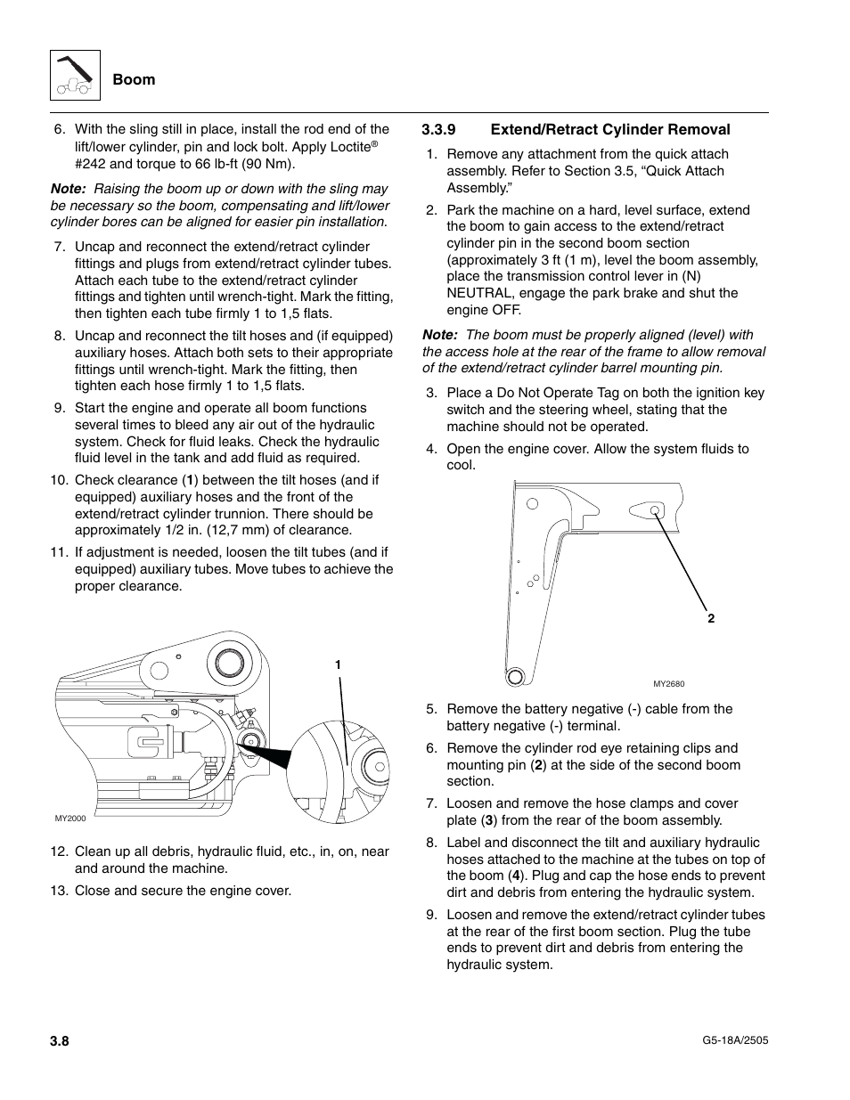 9 extend/retract cylinder removal, Extend/retract cylinder removal | JLG G5-18A Service Manual User Manual | Page 28 / 128