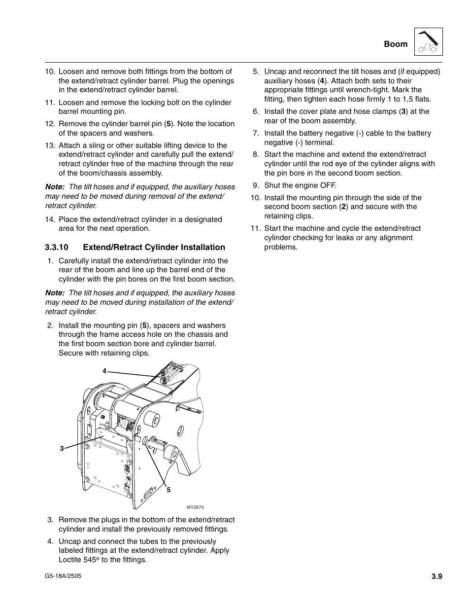 10 extend/retract cylinder installation, Extend/retract cylinder installation | JLG G5-18A Service Manual User Manual | Page 29 / 128