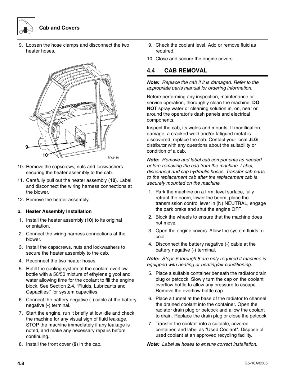 4 cab removal, Cab removal | JLG G5-18A Service Manual User Manual | Page 44 / 128