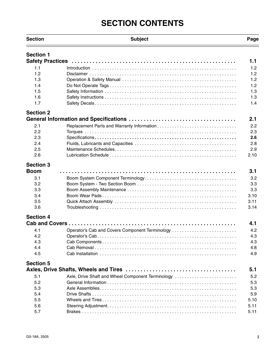 JLG G5-18A Service Manual User Manual | Page 5 / 128