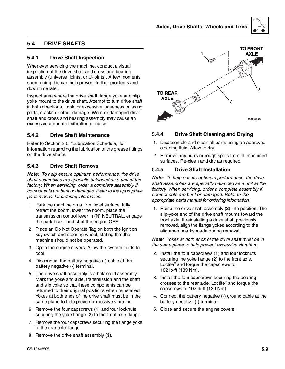 4 drive shafts, 1 drive shaft inspection, 2 drive shaft maintenance | 3 drive shaft removal, 4 drive shaft cleaning and drying, 5 drive shaft installation, Drive shafts, Drive shaft inspection, Drive shaft maintenance, Drive shaft removal | JLG G5-18A Service Manual User Manual | Page 55 / 128
