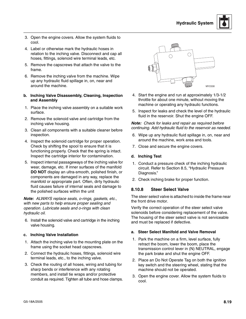 8 steer select valve, Steer select valve | JLG G5-18A Service Manual User Manual | Page 93 / 128
