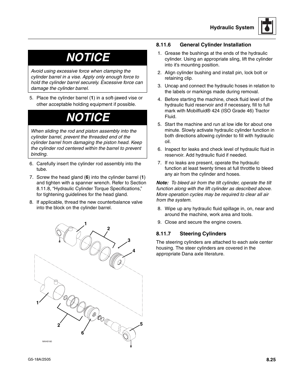 6 general cylinder installation, 7 steering cylinders, General cylinder installation | Steering cylinders, Notice | JLG G5-18A Service Manual User Manual | Page 99 / 128