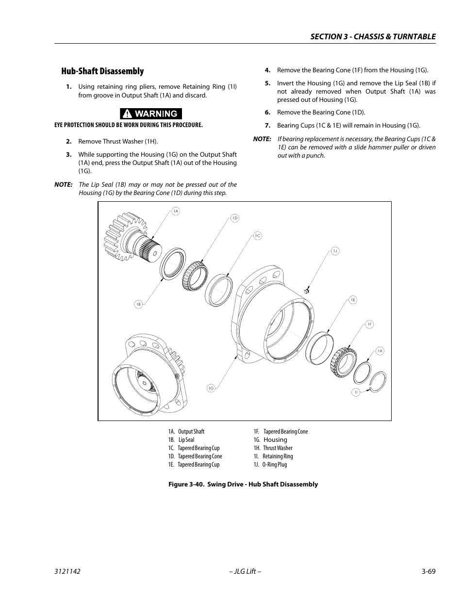 Hub-shaft disassembly, Hub-shaft disassembly -69, Swing drive - hub shaft disassembly -69 | JLG 1350SJP Service Manual User Manual | Page 115 / 554