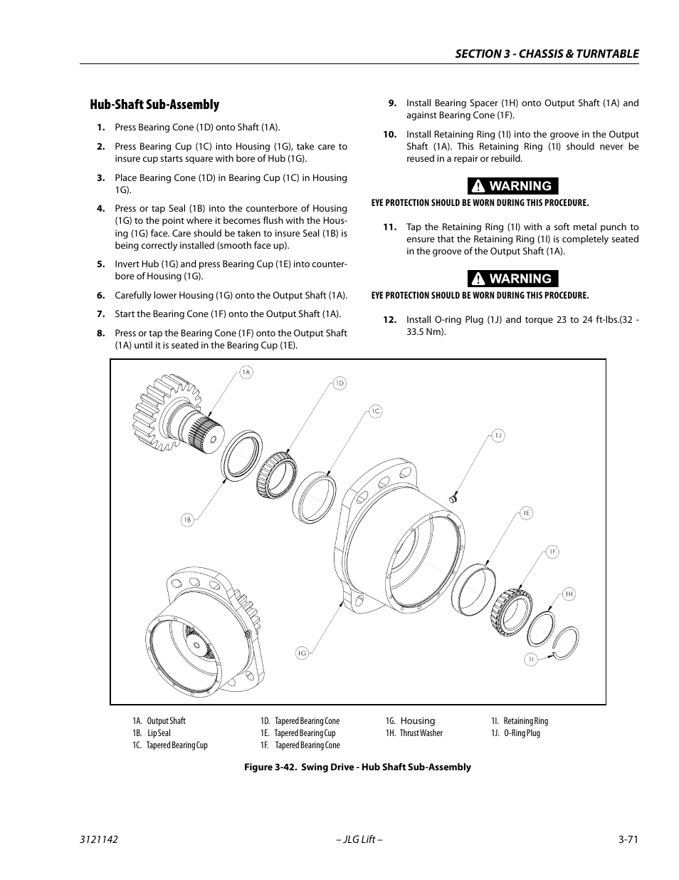 Hub-shaft sub-assembly, Hub-shaft sub-assembly -71, Swing drive - hub shaft sub-assembly -71 | JLG 1350SJP Service Manual User Manual | Page 117 / 554