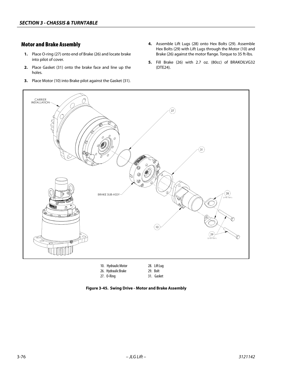 Motor and brake assembly, Motor and brake assembly -76, Swing drive - motor and brake assembly -76 | JLG 1350SJP Service Manual User Manual | Page 122 / 554