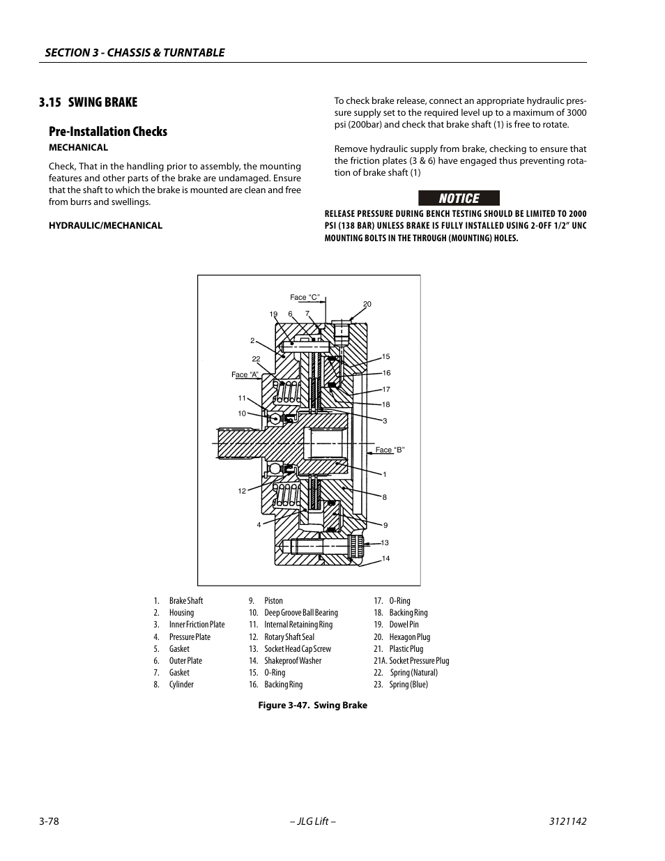 15 swing brake, Pre-installation checks, Swing brake -78 | Pre-installation checks -78, 15 swing brake pre-installation checks | JLG 1350SJP Service Manual User Manual | Page 124 / 554