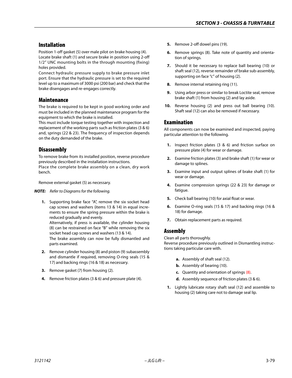 Installation, Maintenance, Disassembly | Examination, Assembly | JLG 1350SJP Service Manual User Manual | Page 125 / 554