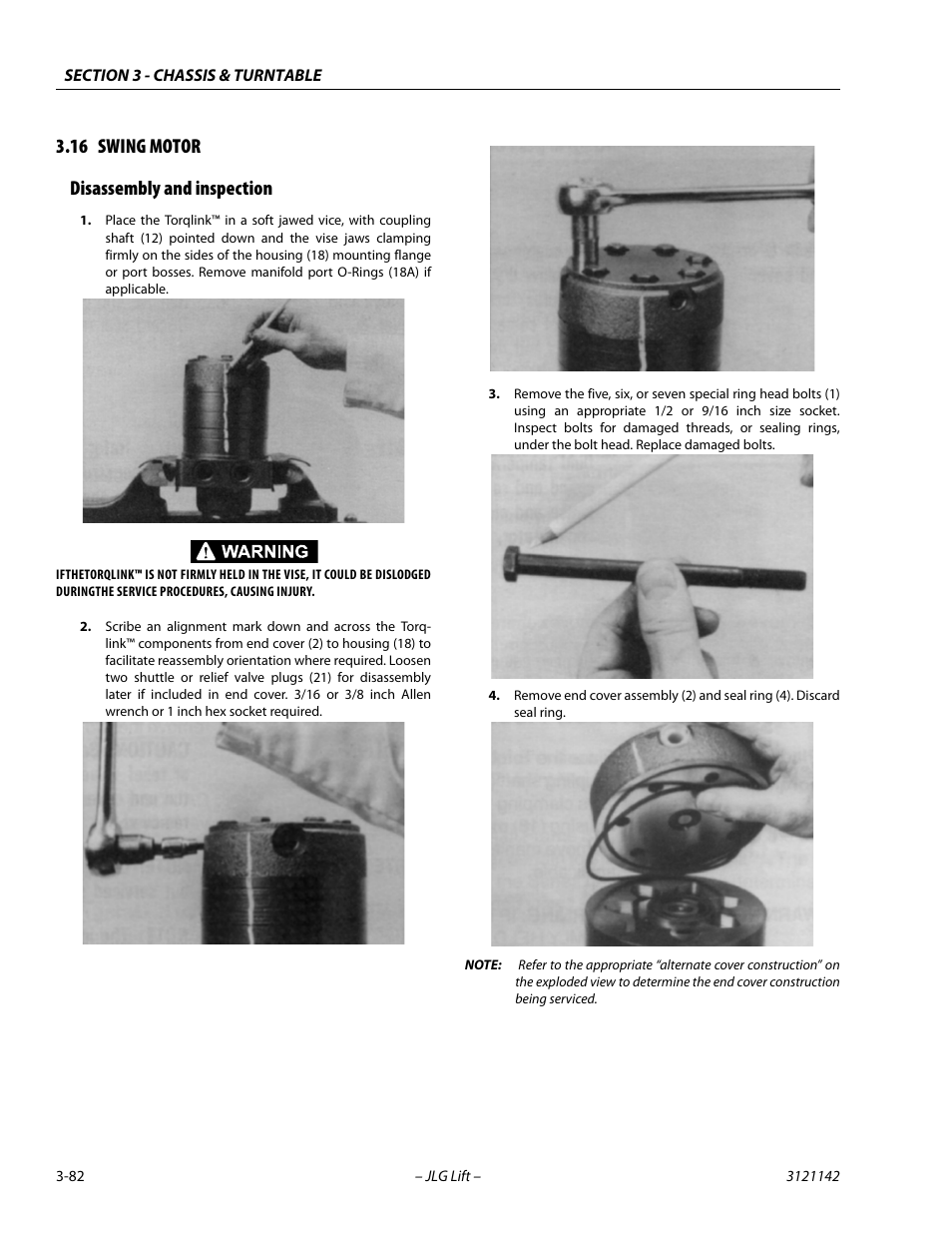 16 swing motor, Disassembly and inspection, Swing motor -82 | Disassembly and inspection -82, 16 swing motor disassembly and inspection | JLG 1350SJP Service Manual User Manual | Page 128 / 554