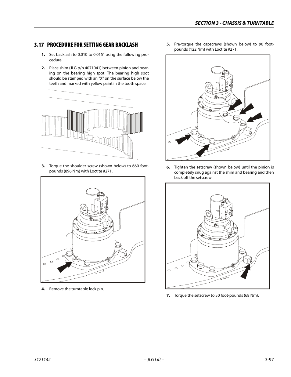 17 procedure for setting gear backlash, Procedure for setting gear backlash -97 | JLG 1350SJP Service Manual User Manual | Page 143 / 554