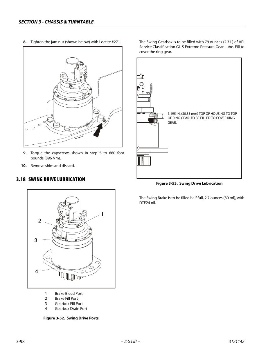 18 swing drive lubrication, Swing drive lubrication -98, Swing drive ports -98 | JLG 1350SJP Service Manual User Manual | Page 144 / 554