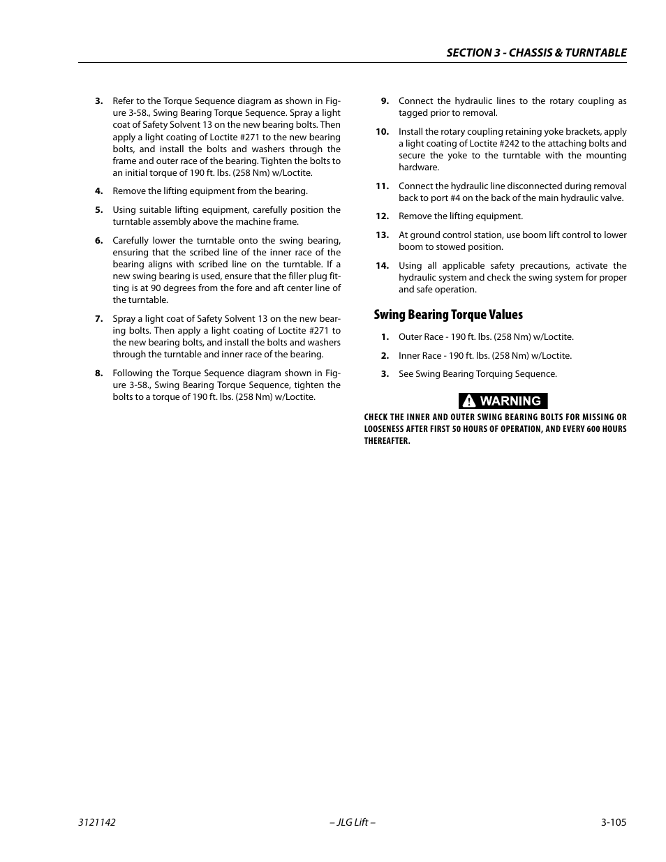 Swing bearing torque values, Swing bearing torque values -105 | JLG 1350SJP Service Manual User Manual | Page 151 / 554