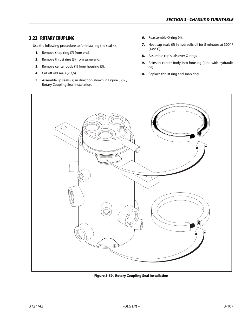 22 rotary coupling, Rotary coupling -107, Rotary coupling seal installation -107 | JLG 1350SJP Service Manual User Manual | Page 153 / 554