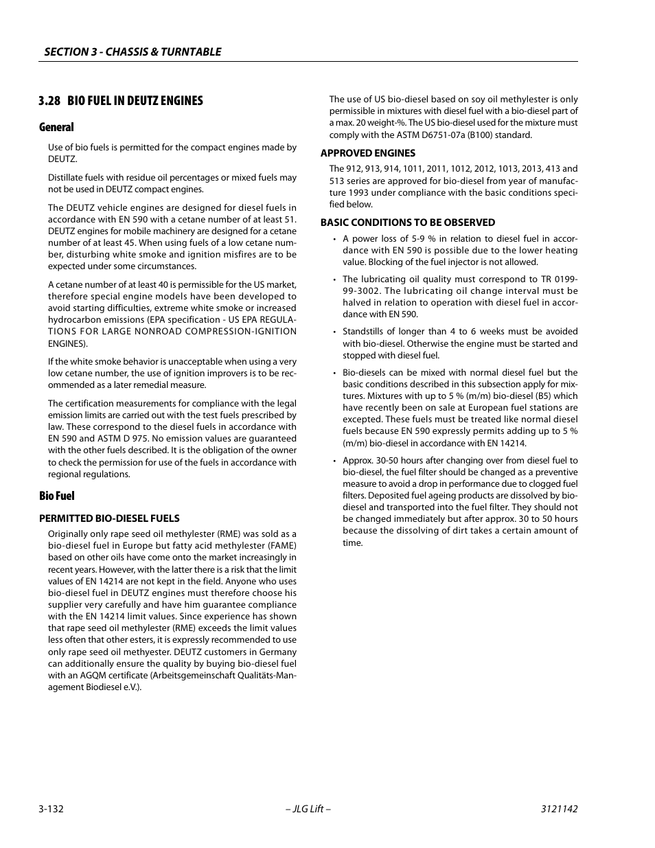 28 bio fuel in deutz engines, General, Bio fuel | Bio fuel in deutz engines -132, General -132 bio fuel -132 | JLG 1350SJP Service Manual User Manual | Page 178 / 554