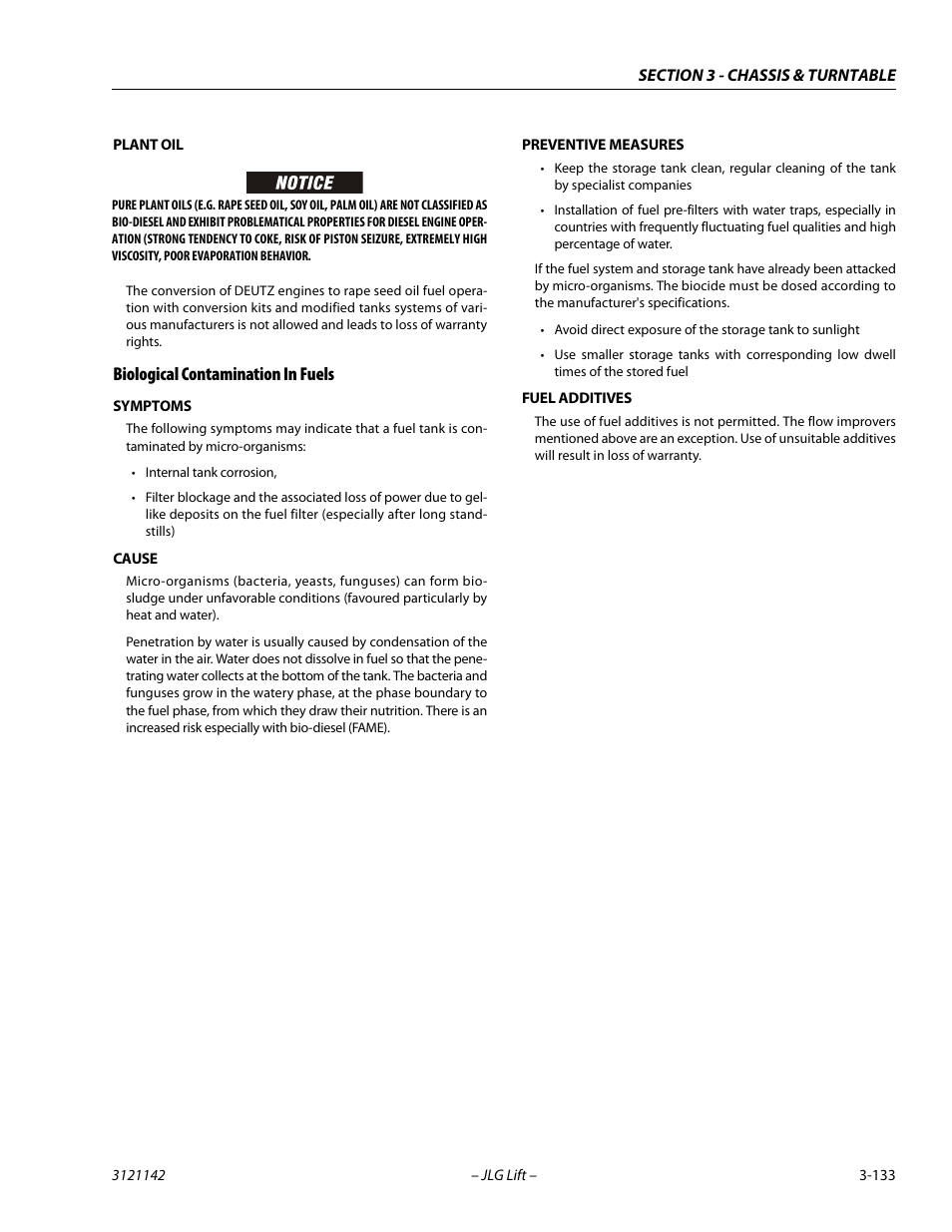 Biological contamination in fuels, Biological contamination in fuels -133 | JLG 1350SJP Service Manual User Manual | Page 179 / 554