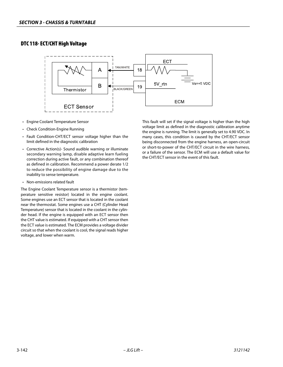 Dtc 118- ect/cht high voltage, Dtc 118- ect/cht high voltage -142 | JLG 1350SJP Service Manual User Manual | Page 188 / 554