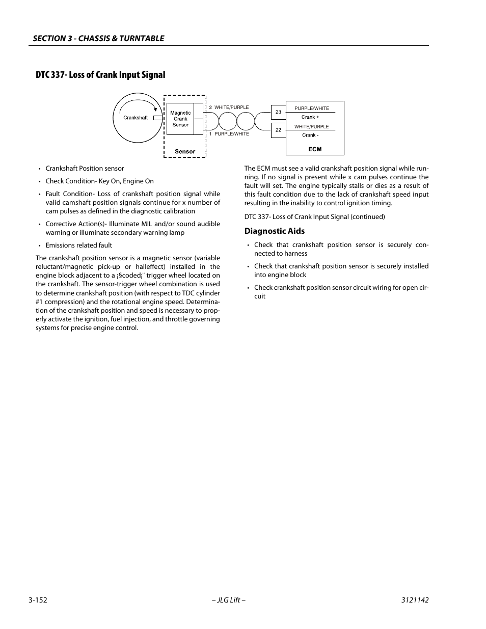 Dtc 337- loss of crank input signal, Dtc 337- loss of crank input signal -152 | JLG 1350SJP Service Manual User Manual | Page 198 / 554