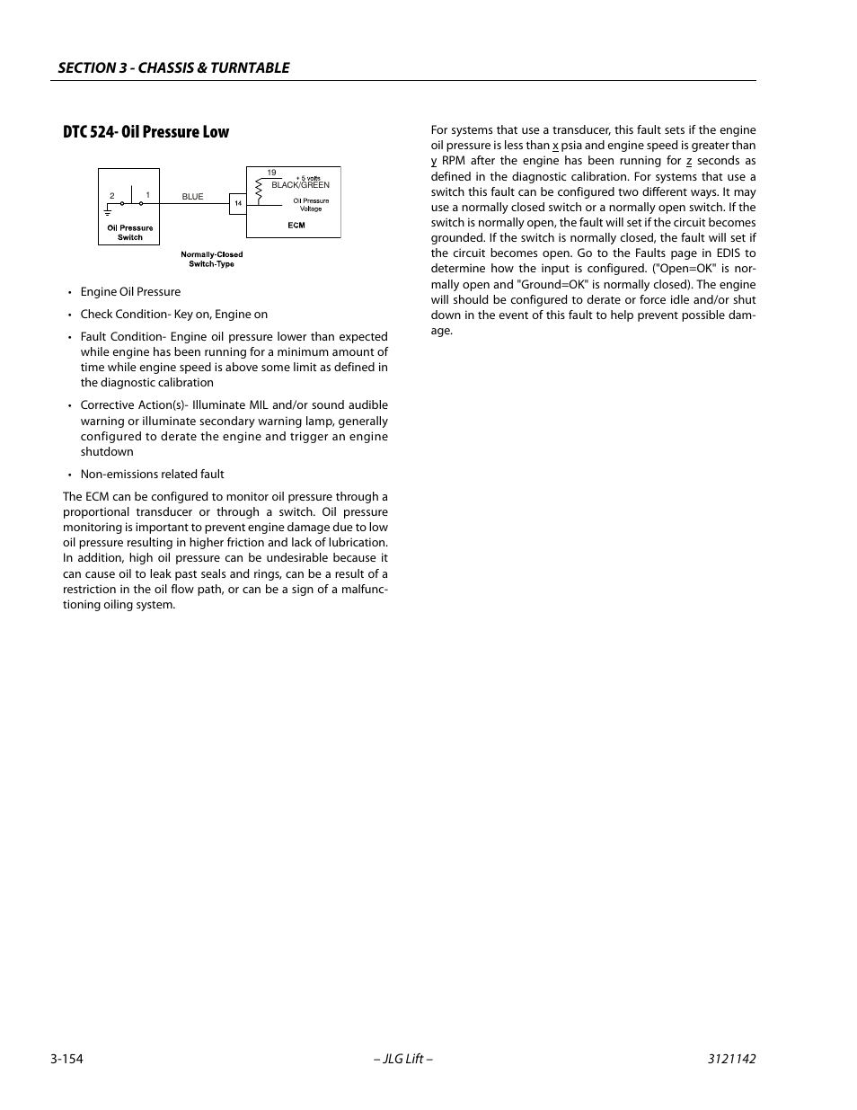 Dtc 524- oil pressure low, Dtc 524- oil pressure low -154 | JLG 1350SJP Service Manual User Manual | Page 200 / 554