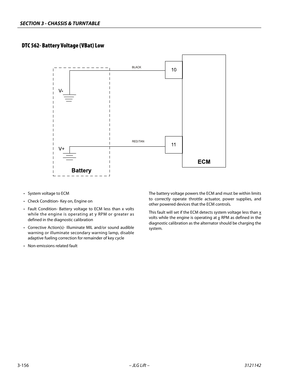 Dtc 562- battery voltage (vbat) low, Dtc 562- battery voltage (vbat) low -156 | JLG 1350SJP Service Manual User Manual | Page 202 / 554