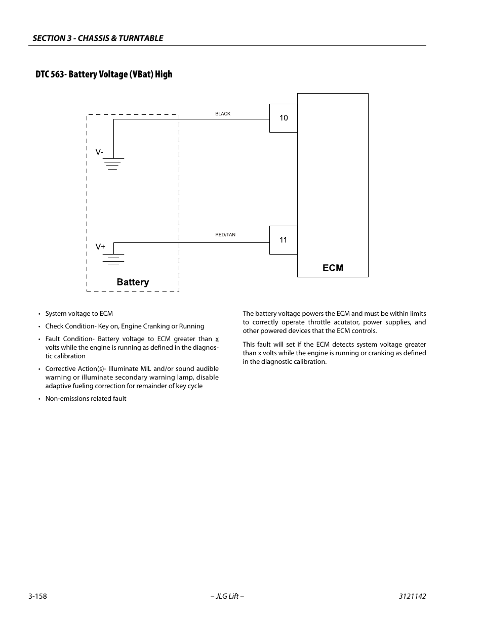 Dtc 563- battery voltage (vbat) high, Dtc 563- battery voltage (vbat) high -158 | JLG 1350SJP Service Manual User Manual | Page 204 / 554