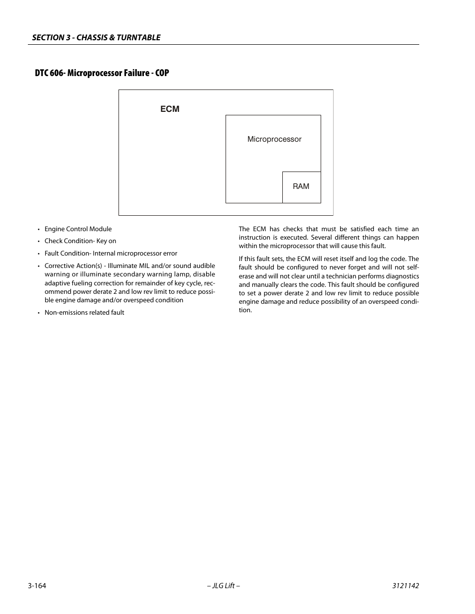 Dtc 606- microprocessor failure - cop, Dtc 606- microprocessor failure - cop -164 | JLG 1350SJP Service Manual User Manual | Page 210 / 554
