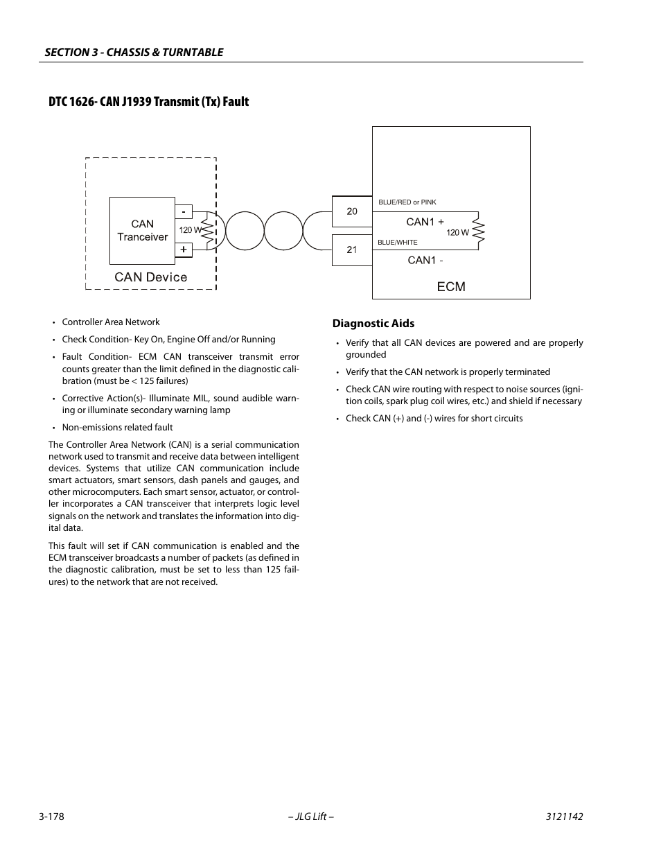 Dtc 1626- can j1939 transmit (tx) fault, Dtc 1626- can j1939 transmit (tx) fault -178 | JLG 1350SJP Service Manual User Manual | Page 224 / 554