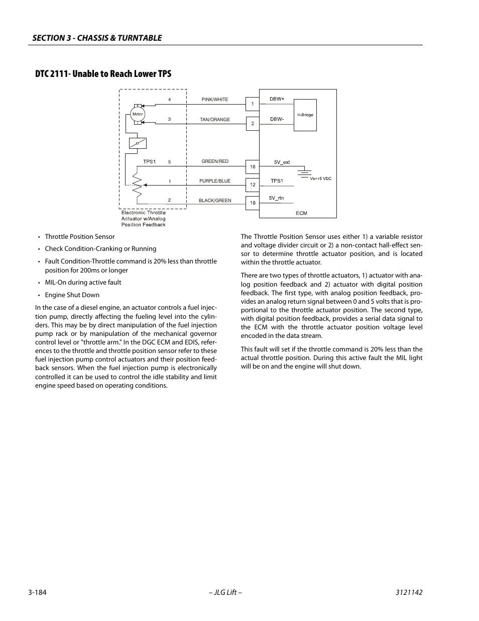 Dtc 2111- unable to reach lower tps, Dtc 2111- unable to reach lower tps -184 | JLG 1350SJP Service Manual User Manual | Page 230 / 554