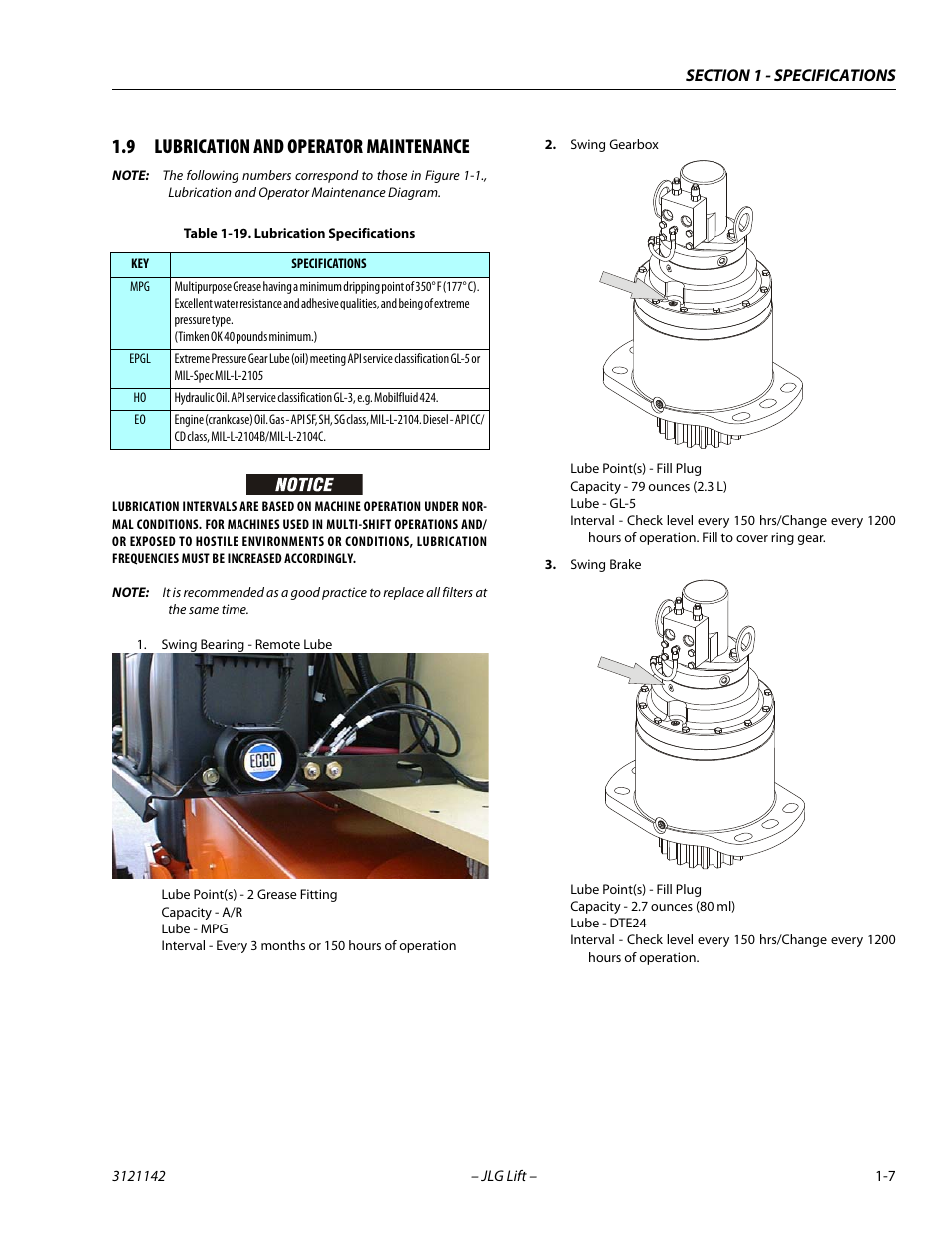 9 lubrication and operator maintenance, Lubrication and operator maintenance -7, Lubrication specifications -7 | JLG 1350SJP Service Manual User Manual | Page 27 / 554