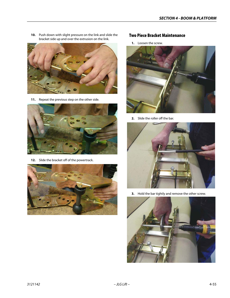 Two piece bracket maintenance, Two piece bracket maintenance -55 | JLG 1350SJP Service Manual User Manual | Page 289 / 554