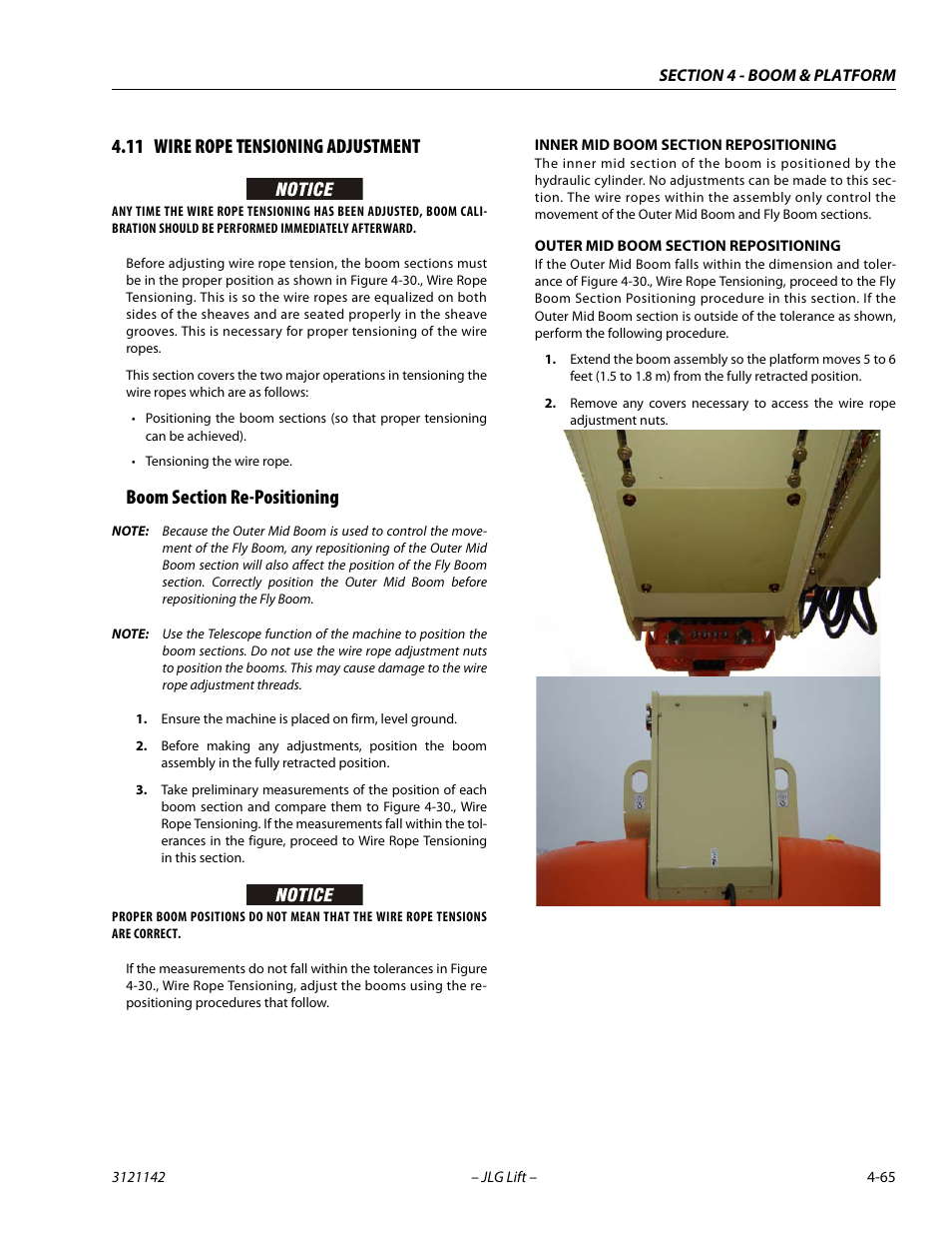 11 wire rope tensioning adjustment, Boom section re-positioning, Wire rope tensioning adjustment -65 | Boom section re-positioning -65 | JLG 1350SJP Service Manual User Manual | Page 299 / 554