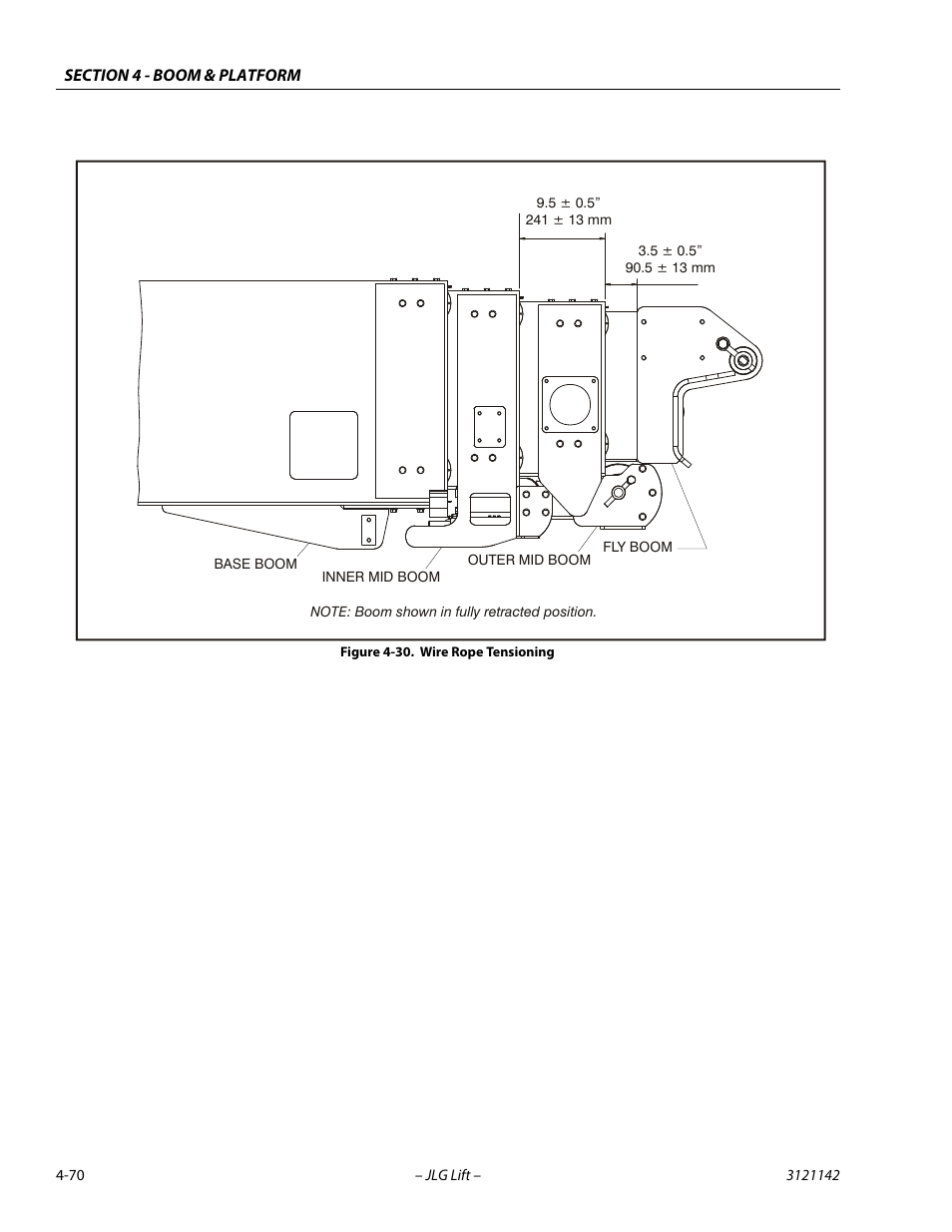 Wire rope tensioning -70, Figure 4-30., wire rope tensioning. t, E them to figure 4-30., wire rope tensioning | Figure 4-30., wire rope tensioning, Figure 4-30, Figure 4-30., pr, R figure 4-30, Figure 4-30., p, Figure 4-30. while, Tolerance of figure 4-30 | JLG 1350SJP Service Manual User Manual | Page 304 / 554