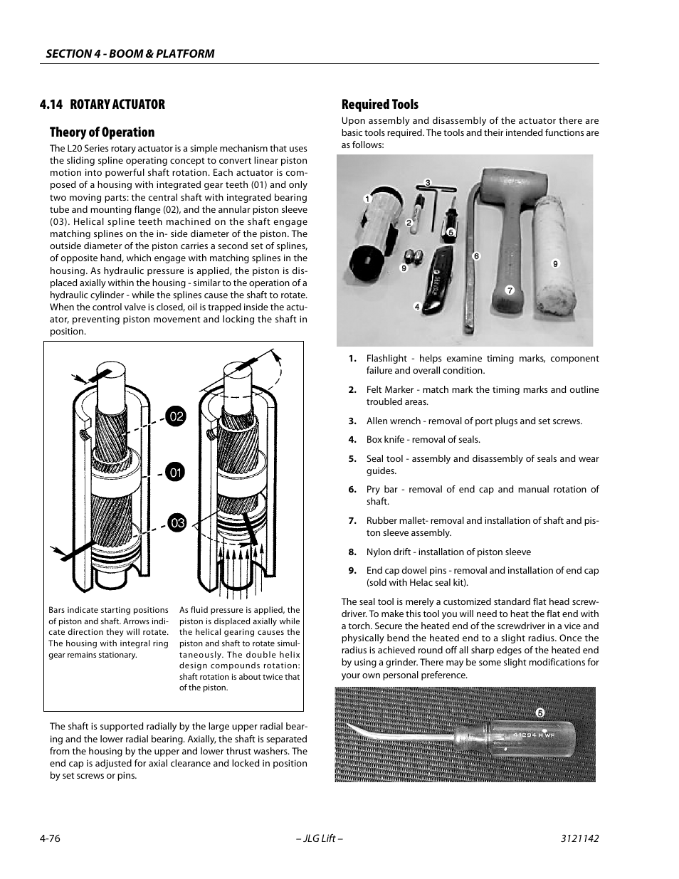 14 rotary actuator, Theory of operation, Required tools | Rotary actuator -76, Theory of operation -76 required tools -76, 14 rotary actuator theory of operation | JLG 1350SJP Service Manual User Manual | Page 310 / 554