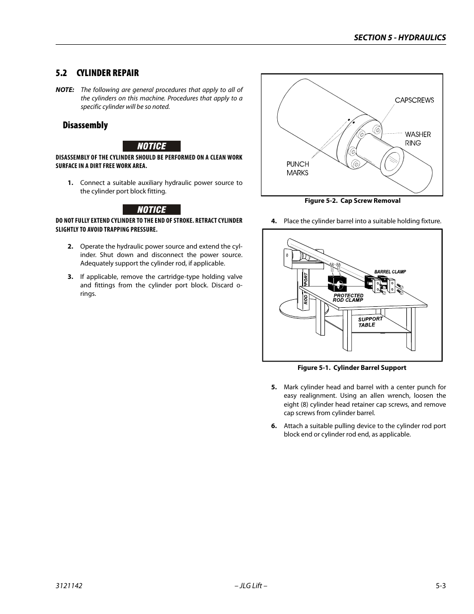 2 cylinder repair, Disassembly, Cylinder repair -3 | Disassembly -3, Cylinder barrel support -3, Cap screw removal -3 | JLG 1350SJP Service Manual User Manual | Page 327 / 554