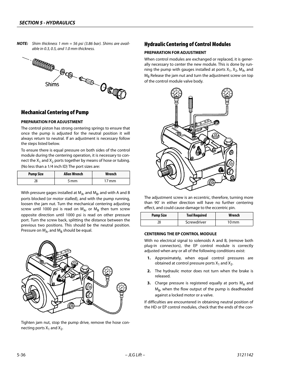 Mechanical centering of pump, Hydraulic centering of control modules | JLG 1350SJP Service Manual User Manual | Page 360 / 554