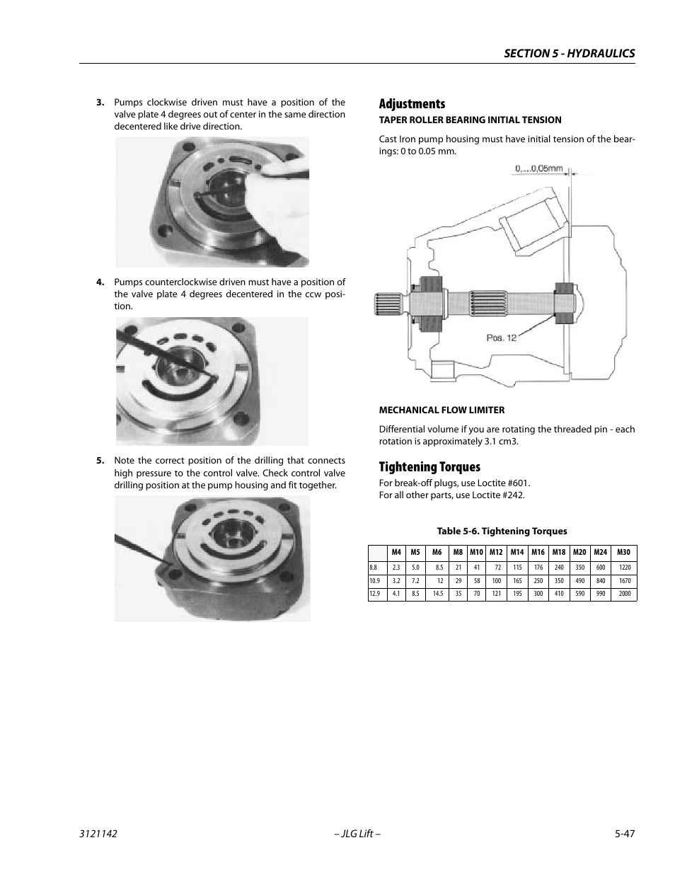 Adjustments, Tightening torques, Adjustments -47 tightening torques -47 | Tightening torques -47 | JLG 1350SJP Service Manual User Manual | Page 371 / 554