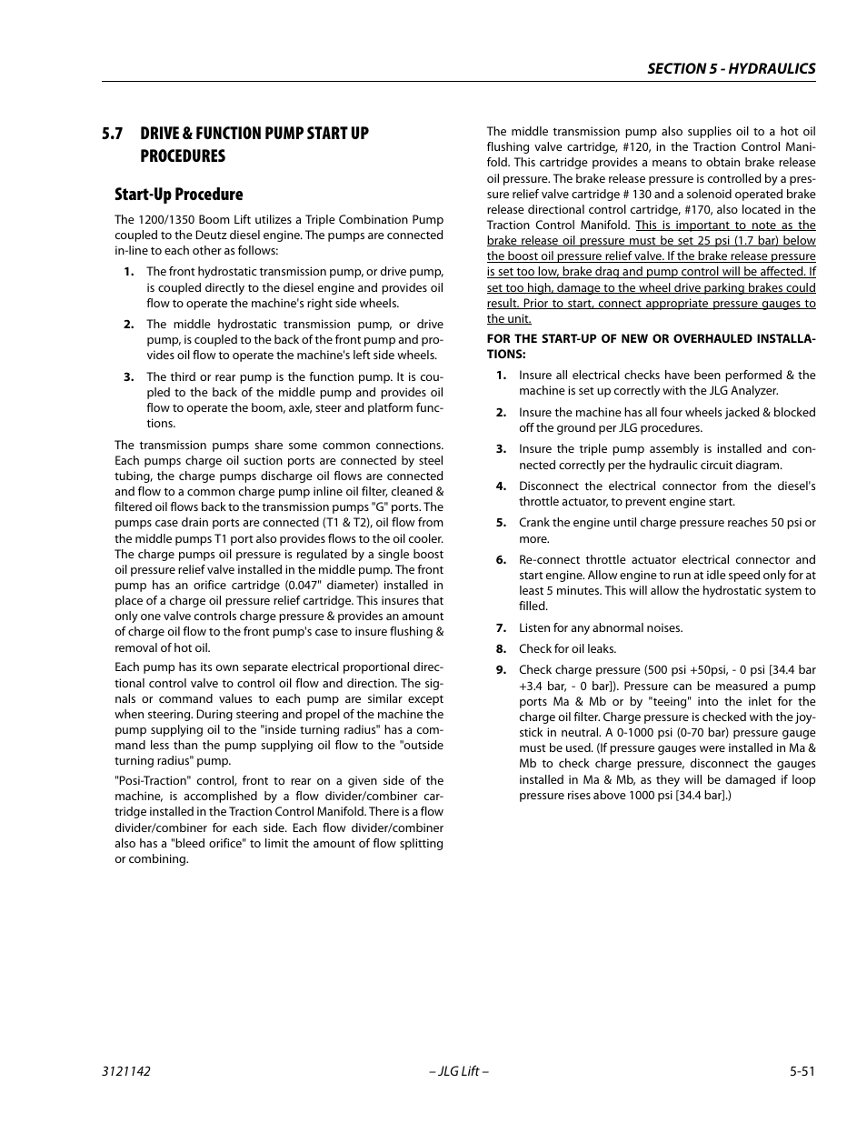 7 drive & function pump start up procedures, Start-up procedure, Drive & function pump start up procedures -51 | Start-up procedure -51 | JLG 1350SJP Service Manual User Manual | Page 375 / 554