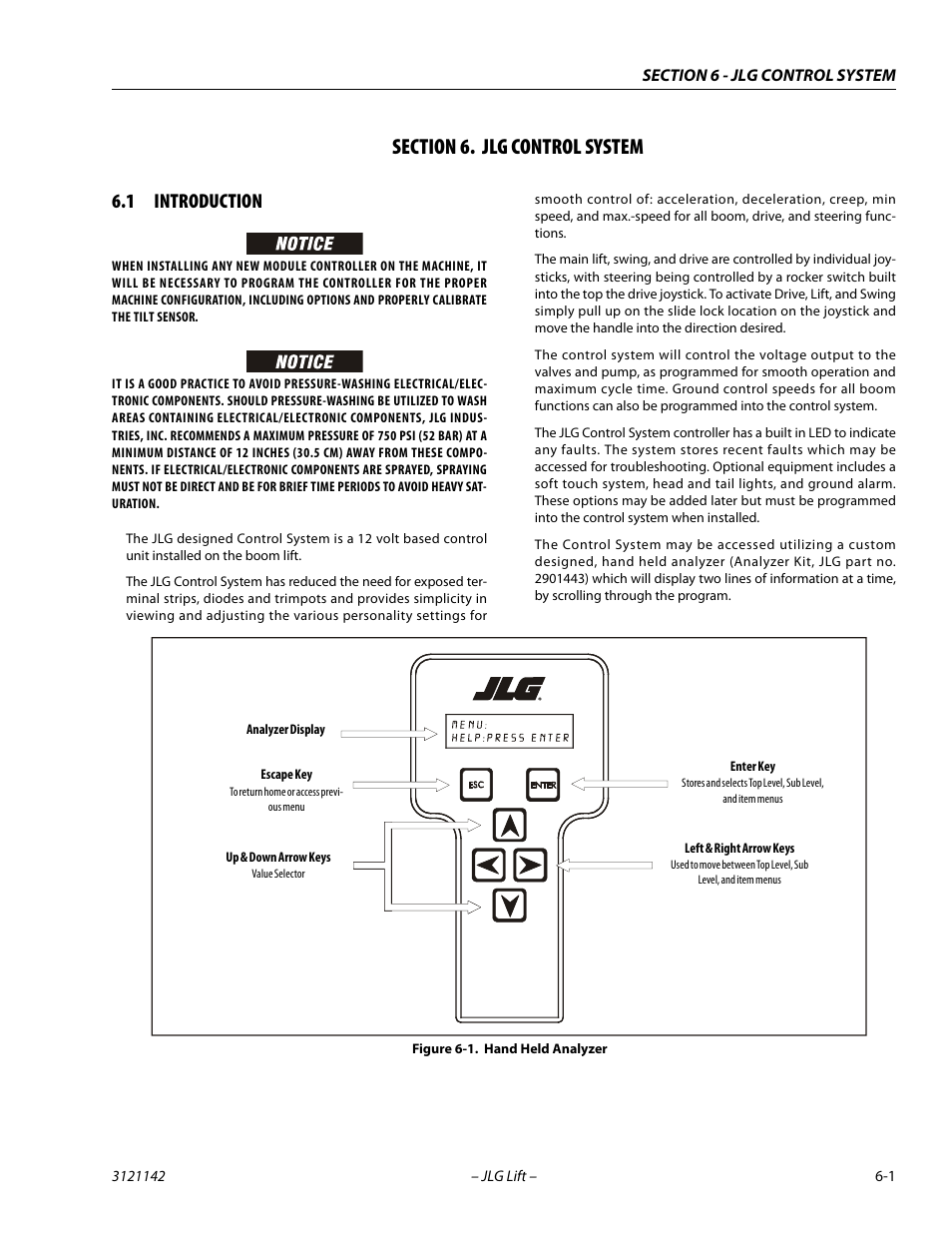 Section 6. jlg control system, 1 introduction, Section | 6 - jlg control system, Introduction -1, Hand held analyzer -1 | JLG 1350SJP Service Manual User Manual | Page 377 / 554