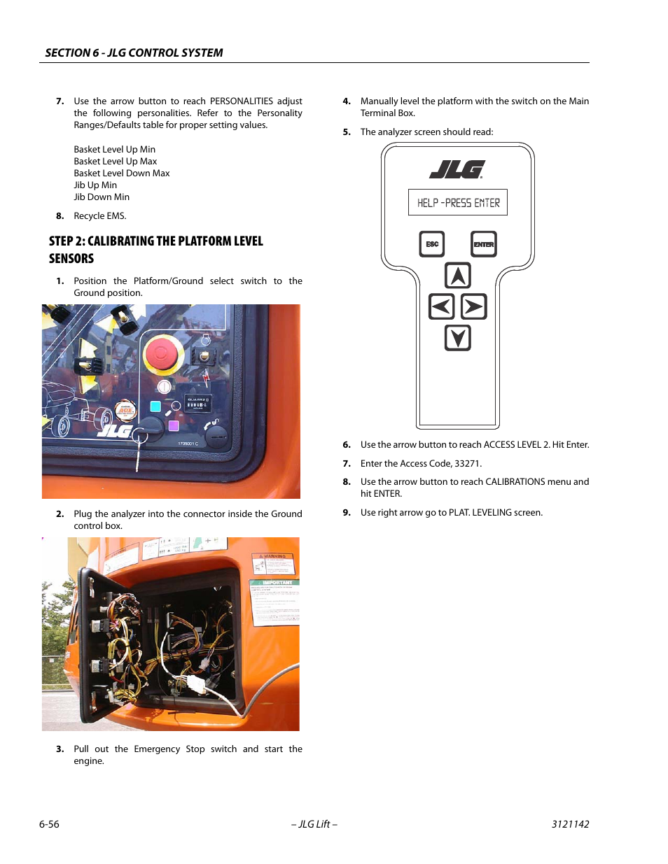 Step 2: calibrating the platform level sensors, Step 2: calibrating the platform level sensors -56 | JLG 1350SJP Service Manual User Manual | Page 432 / 554