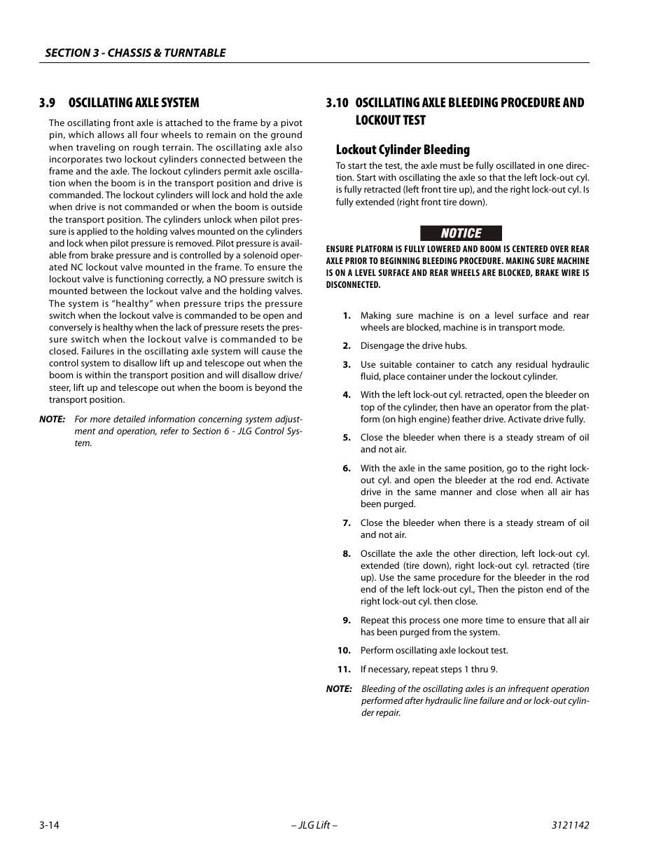 9 oscillating axle system, Lockout cylinder bleeding, Oscillating axle system -14 | Lockout cylinder bleeding -14 | JLG 1350SJP Service Manual User Manual | Page 60 / 554