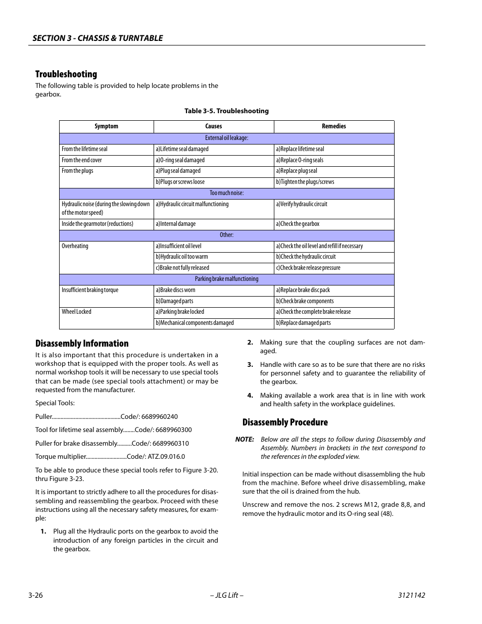 Troubleshooting, Disassembly information, Disassembly procedure | Troubleshooting -26 | JLG 1350SJP Service Manual User Manual | Page 72 / 554