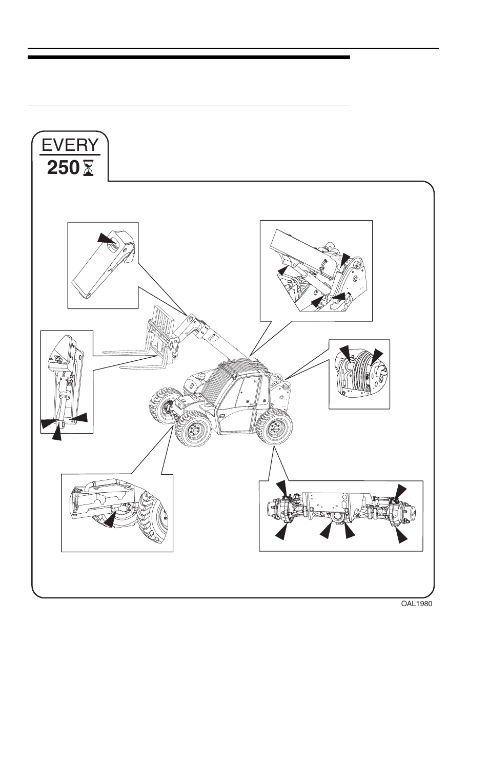 4 lubrication schedules, 250 hour lubrication schedule, 4 lubrication schedules -6 | 250 hour lubrication schedule -6, Every | JLG 2505 Operator Manual User Manual | Page 110 / 142