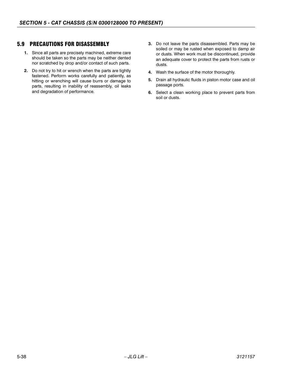 9 precautions for disassembly, Precautions for disassembly -38 | JLG 600SC_660SJC Service Manual User Manual | Page 130 / 406